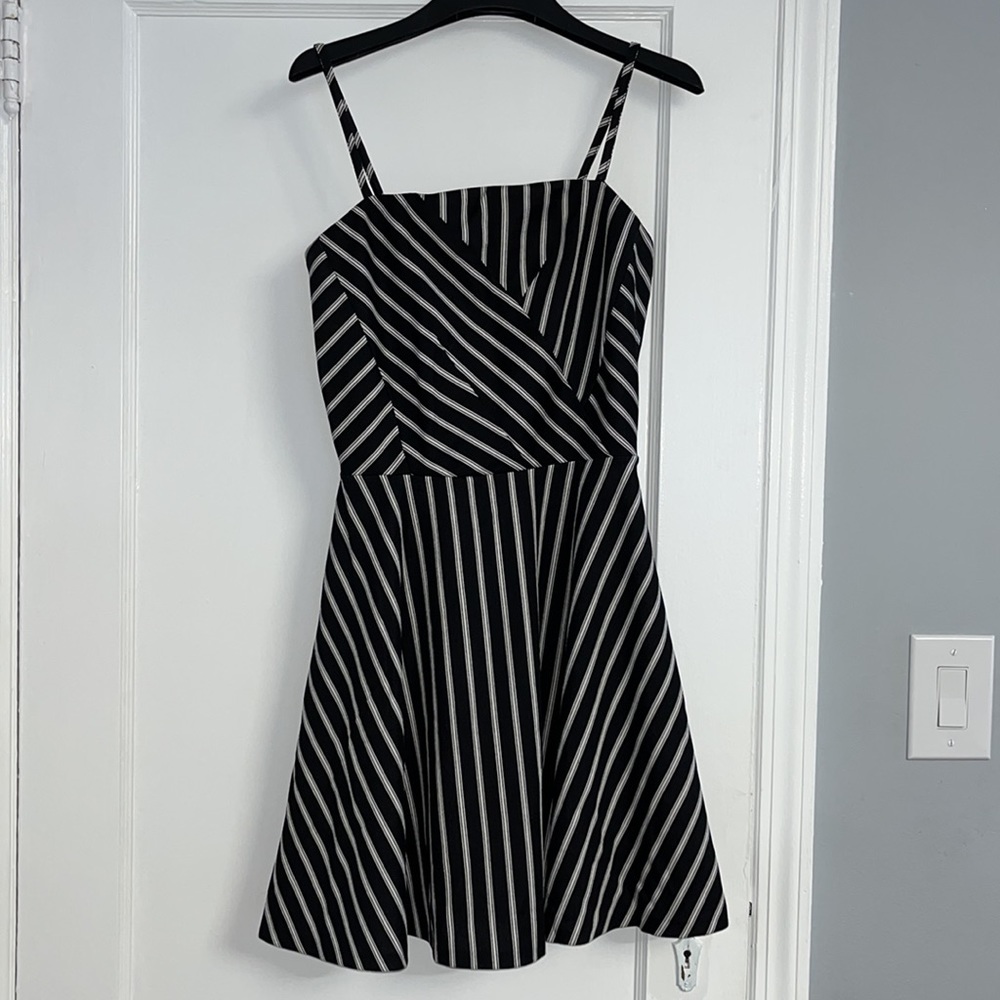 Aqua black striped a line dress